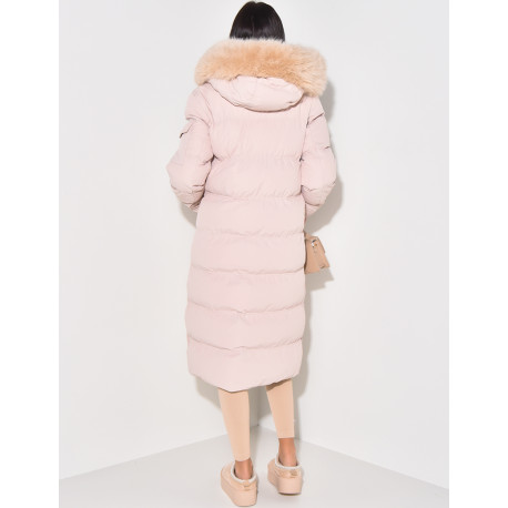 Doudoune longue à capuche en fourrure
