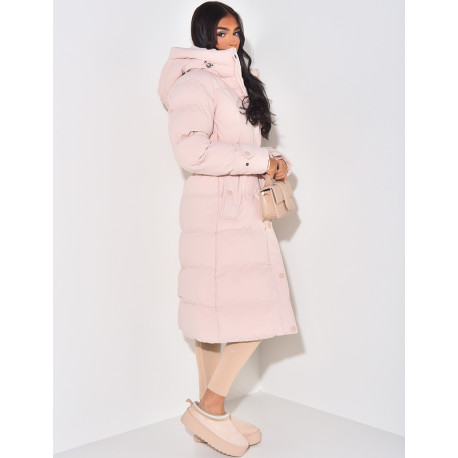 Long quilted down jacket to tie