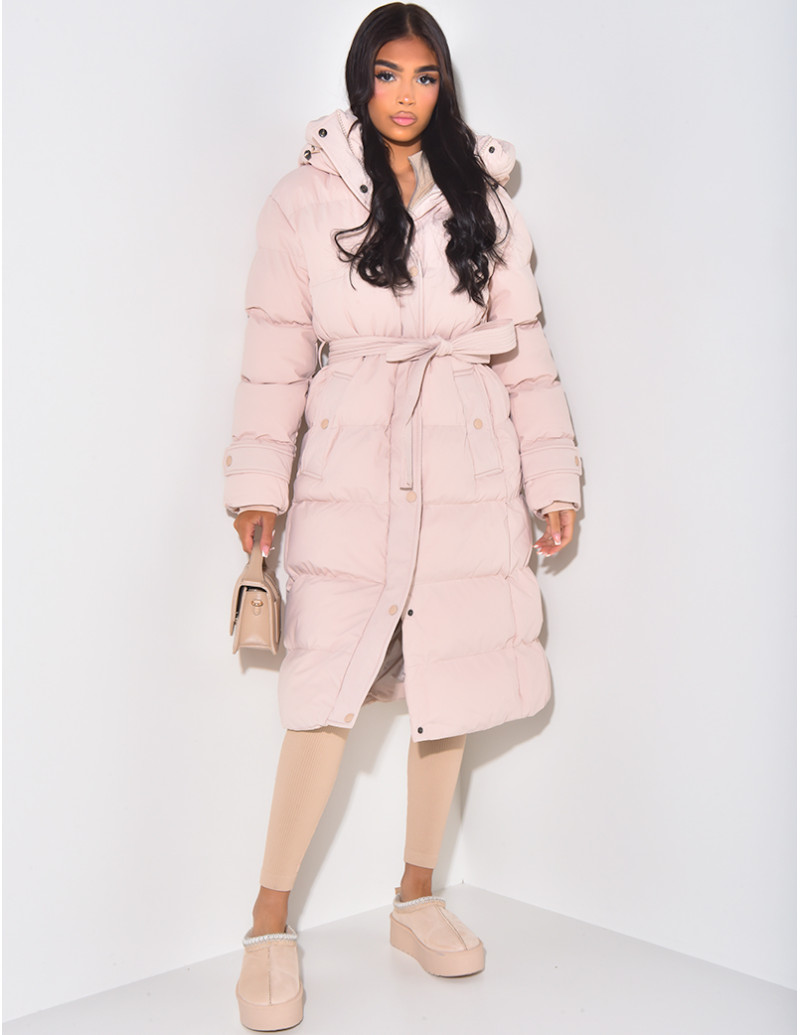 Long quilted down jacket to...