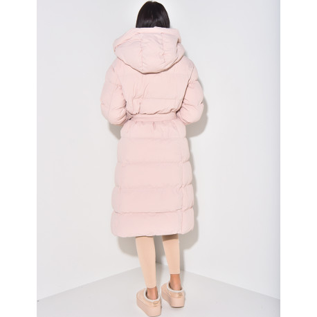 Long quilted down jacket to tie