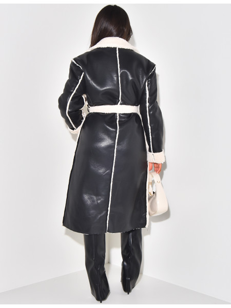 Mantel aus Kunstfell-Kunstleder