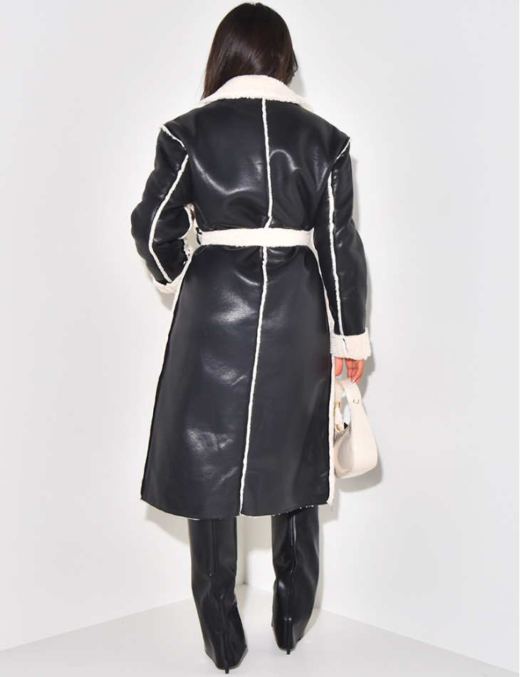 Mantel aus Kunstfell-Kunstleder