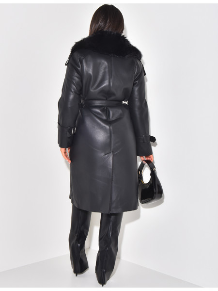 Manteau en similicuir à fausse fourrure