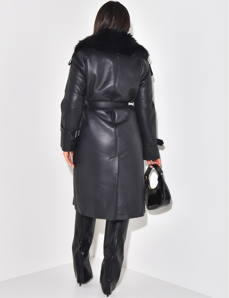 Manteau en similicuir à fausse fourrure