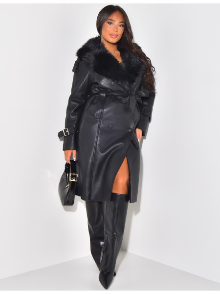 Manteau en similicuir à fausse fourrure