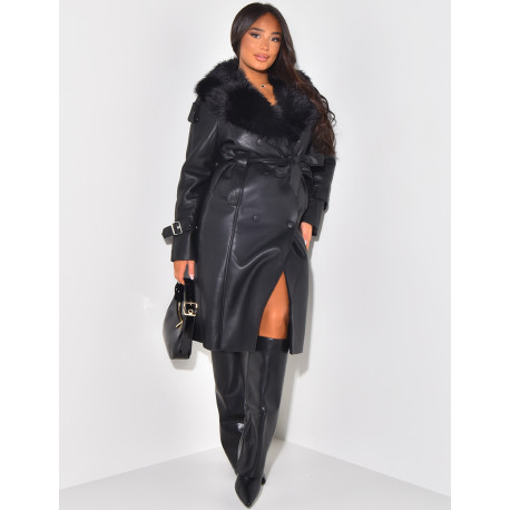 Manteau en similicuir à fausse fourrure