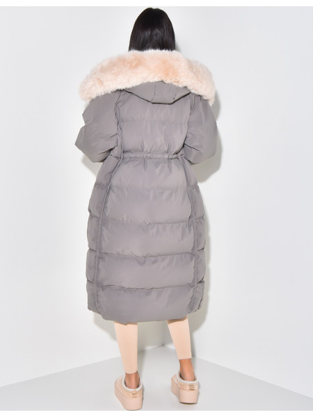 Long down jacket with fur hood