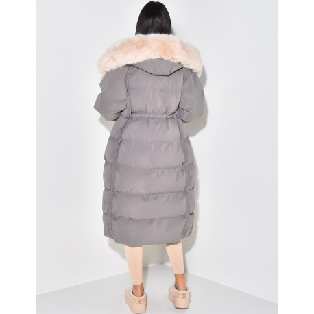 Long down jacket with fur hood