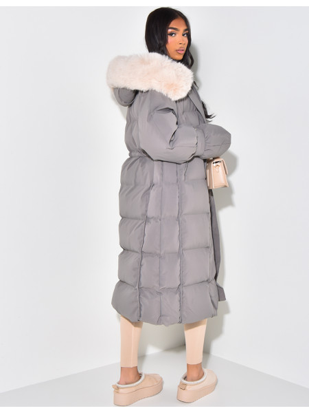 Long down jacket with fur hood