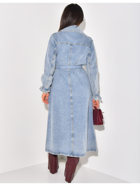 Oversized jeans trench coat with tie