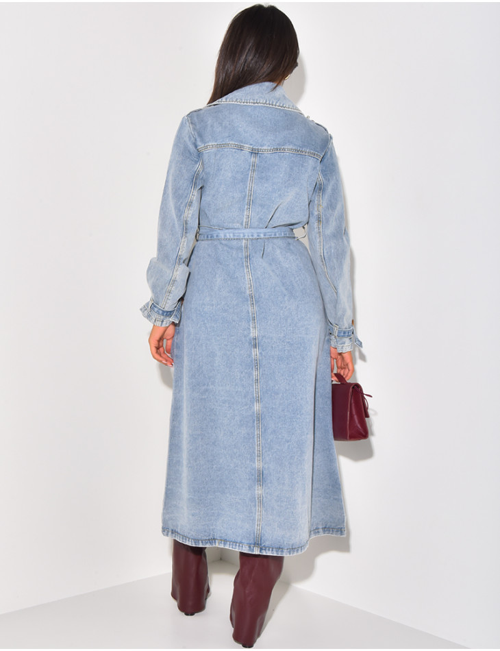 Oversized jeans trench coat with tie