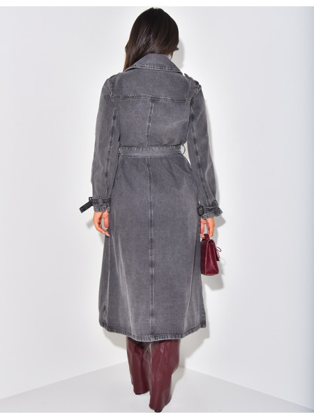Oversized jeans trench coat with tie