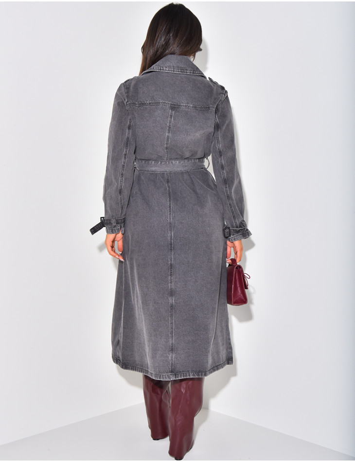 Oversized jeans trench coat with tie