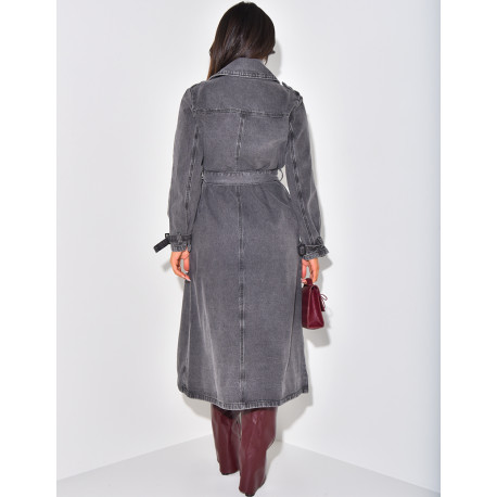 Oversized jeans trench coat with tie