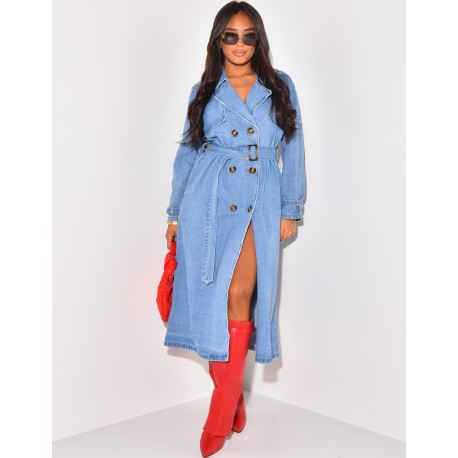 Trench oversize en jeans à nouer