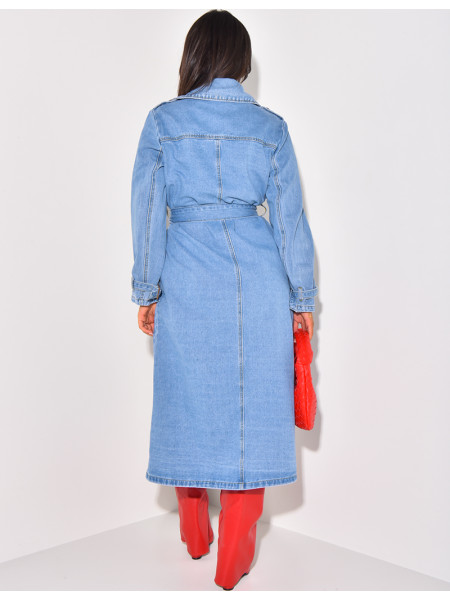 Trench oversize en jeans à nouer