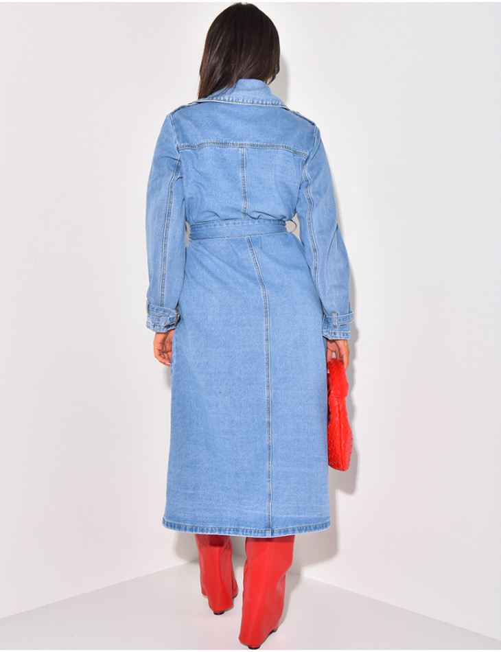 Trench oversize en jeans à nouer