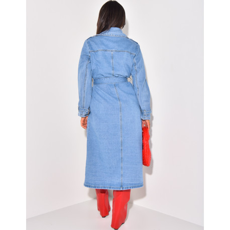 Trench oversize en jeans à nouer