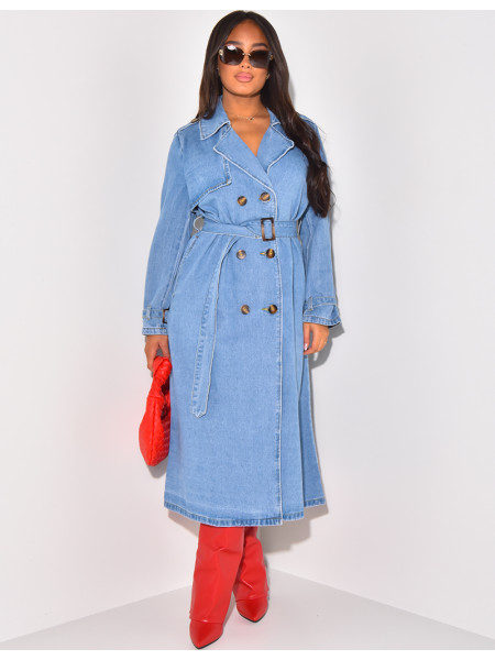 Trench oversize en jeans à nouer