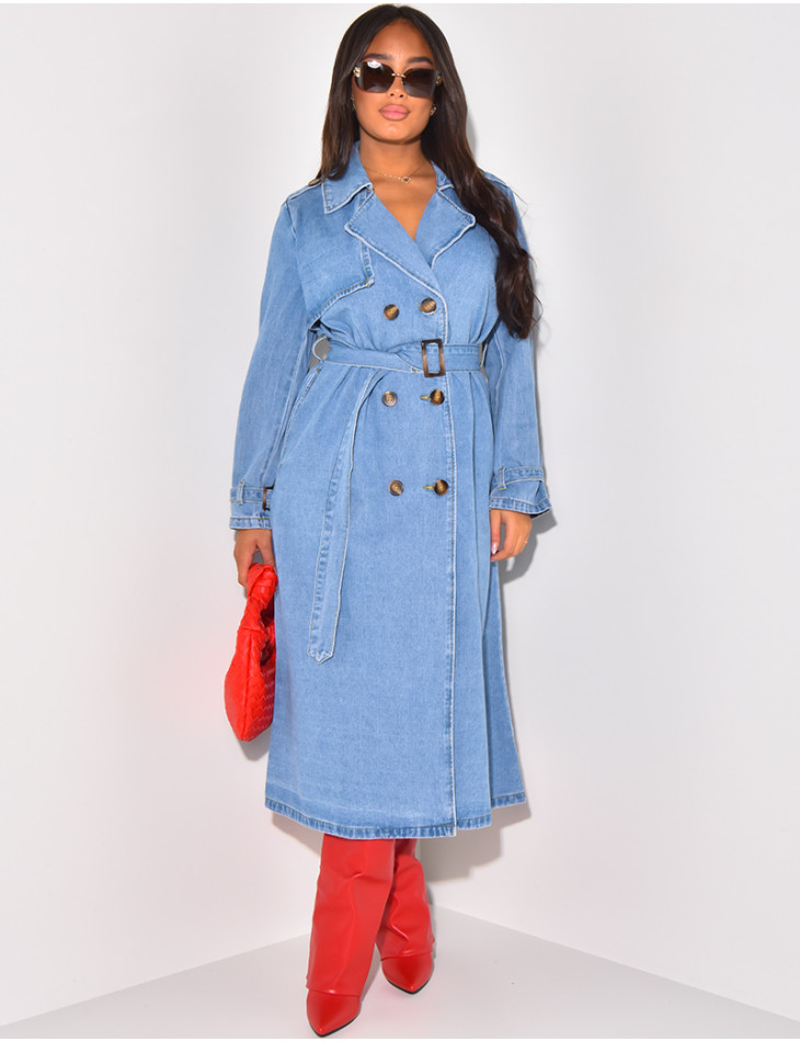 Trench oversize en jeans à nouer