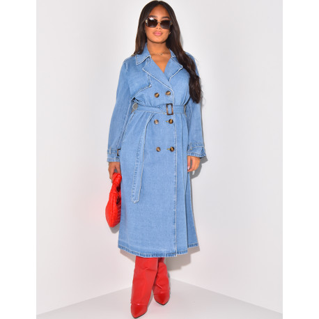 Trench oversize en jeans à nouer