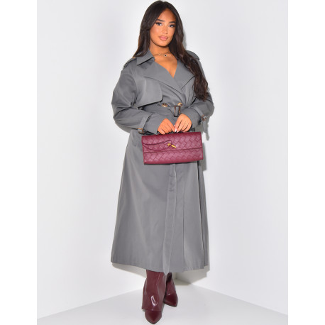 Very long trench coat to tie at the waist