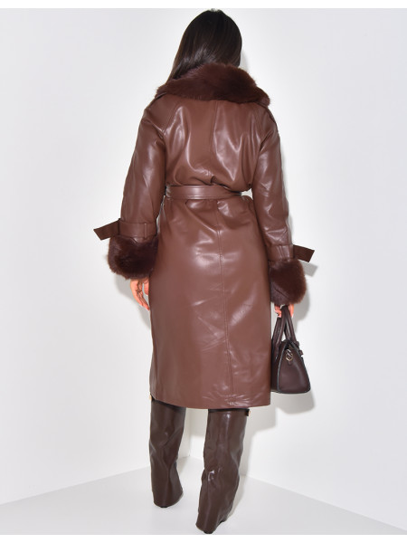 Manteau en similicuir à fausse fourrure
