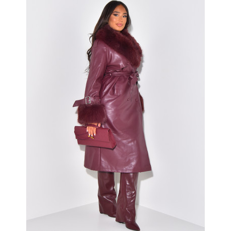 Manteau en similicuir à fausse fourrure