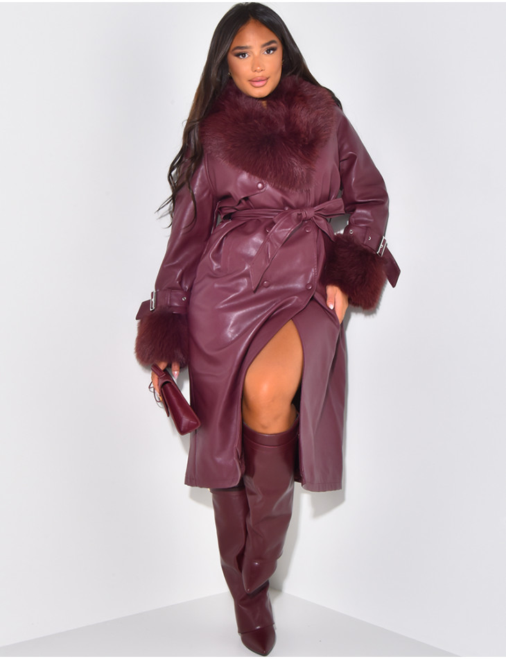 Manteau en similicuir à fausse fourrure