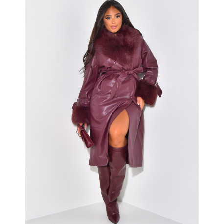 Manteau en similicuir à fausse fourrure