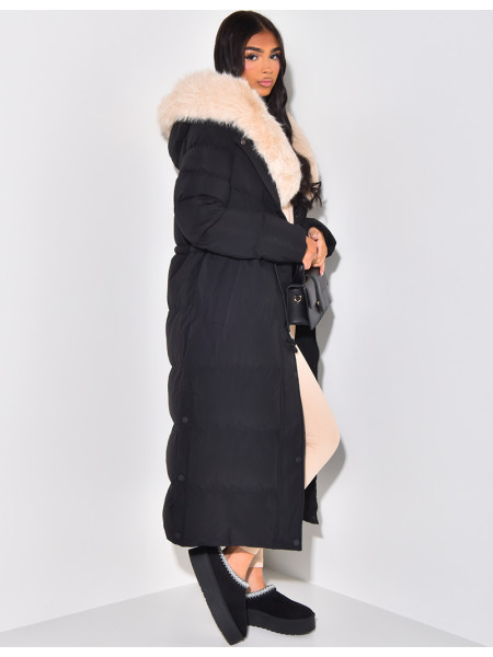 Doudoune longue à capuche fourrée