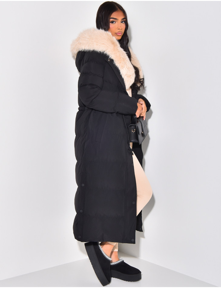 Doudoune longue à capuche fourrée