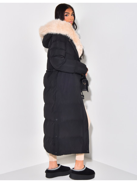 Doudoune longue à capuche fourrée