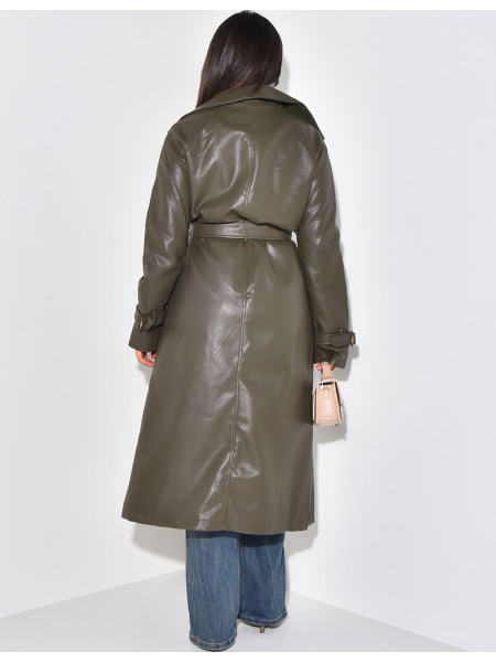 Trench très long en similicuir à nouer