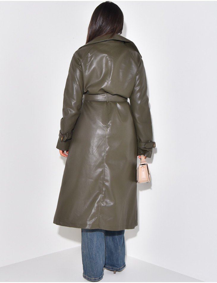 Trench très long en similicuir à nouer