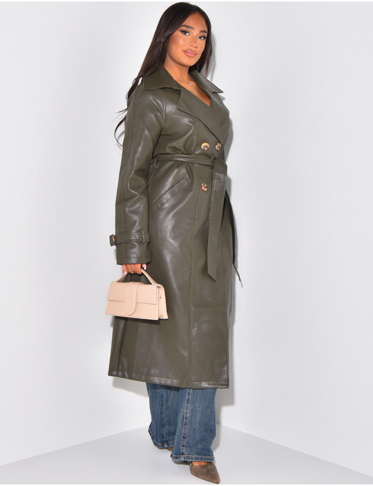 Trench très long en similicuir à nouer