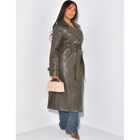 Trench très long en similicuir à nouer