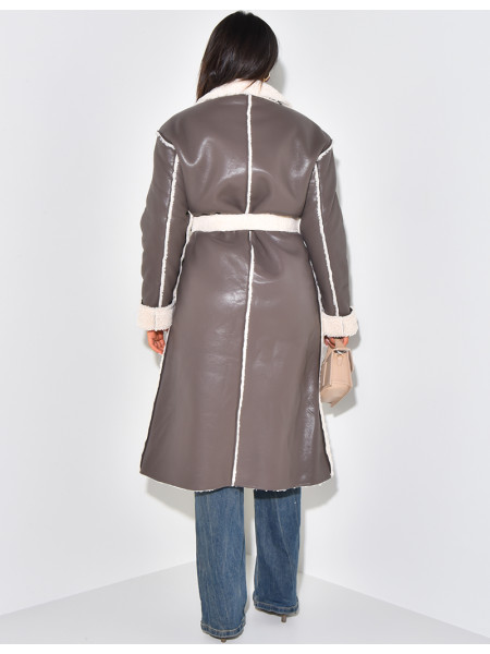 Manteau en similicuir à fausse fourrure