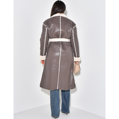 Manteau en similicuir à fausse fourrure