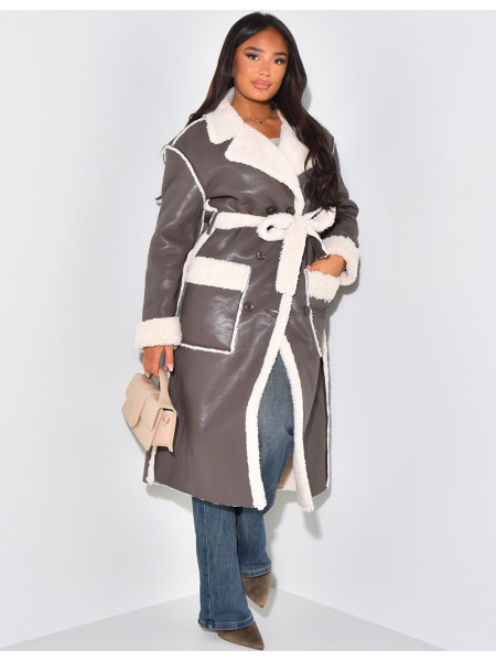 Manteau en similicuir à fausse fourrure
