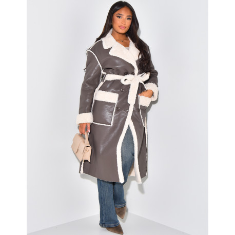 Manteau en similicuir à fausse fourrure