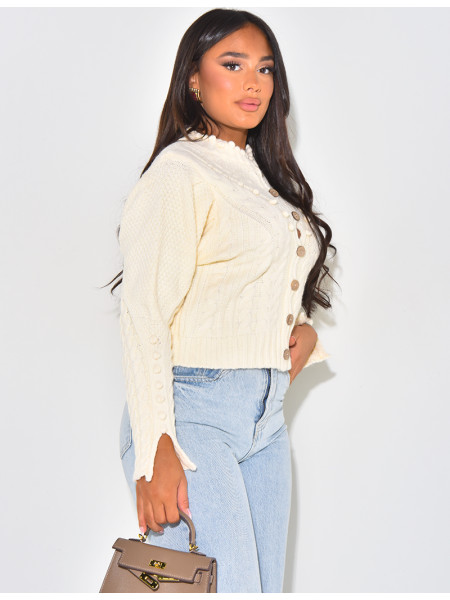 Weiche Strickjacke aus Wolle mit Zopfmuster-Effekt