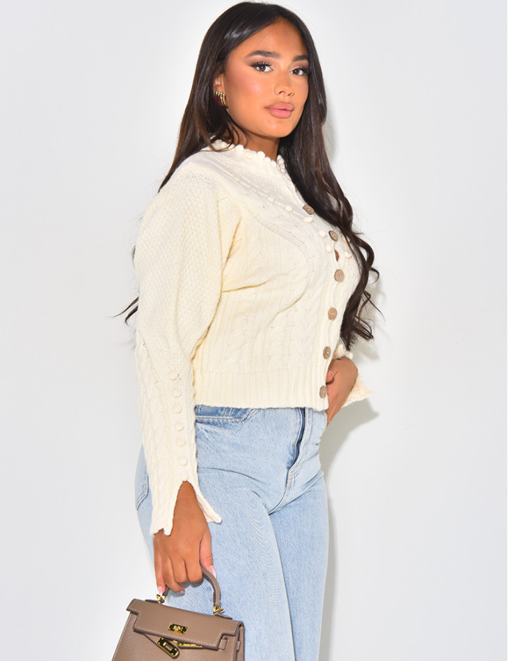 Weiche Strickjacke aus Wolle mit Zopfmuster-Effekt