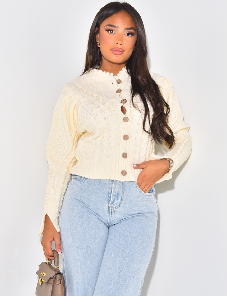 Soft, woven-effect wool cardigan
