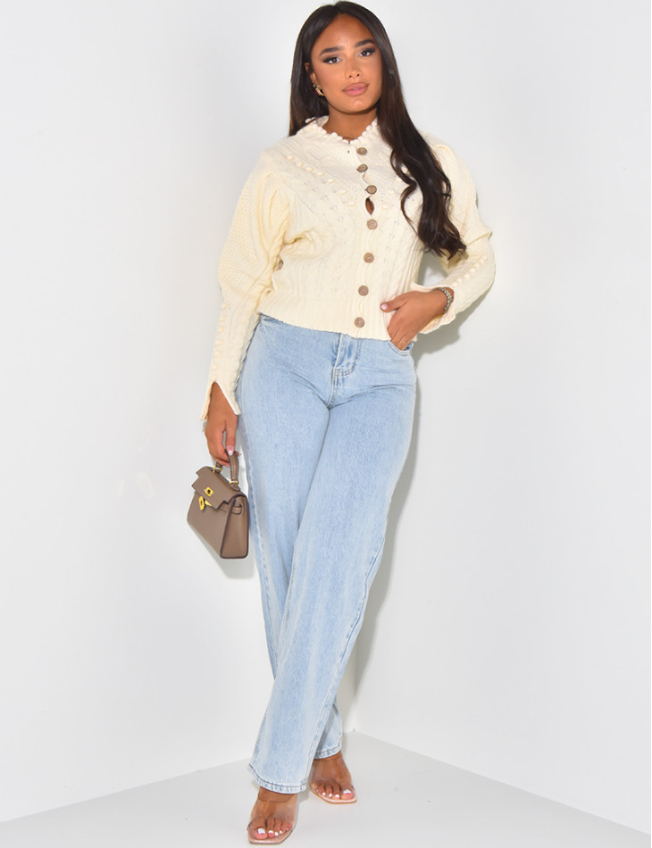 Weiche Strickjacke aus Wolle mit Zopfmuster-Effekt