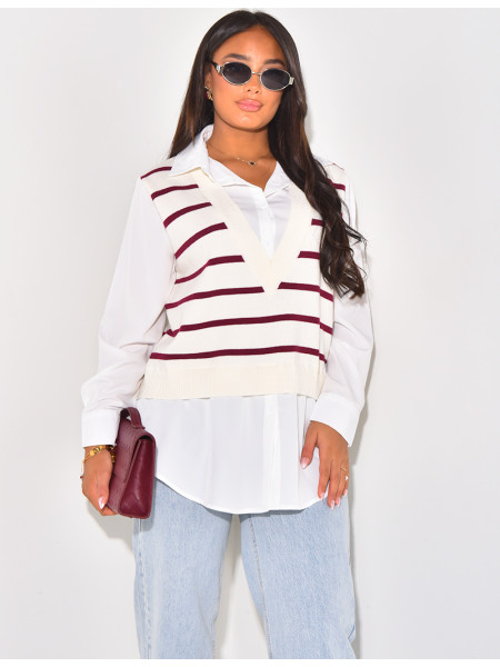 Striped sleeveless jumper with shirt lining