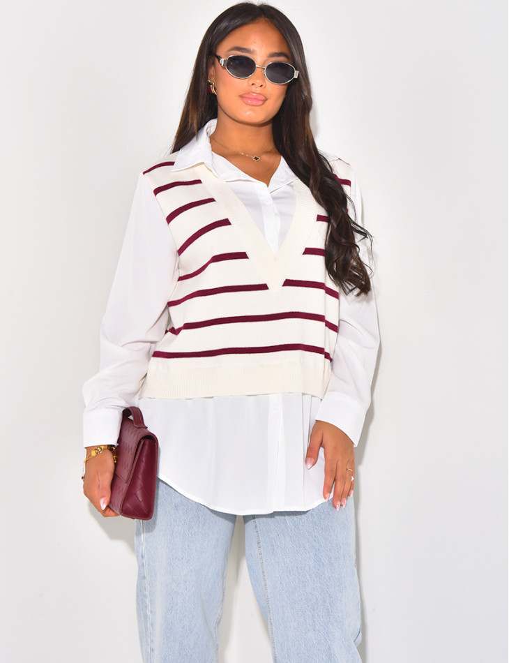 Striped sleeveless jumper with shirt lining