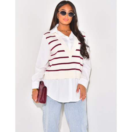 Striped sleeveless jumper with shirt lining