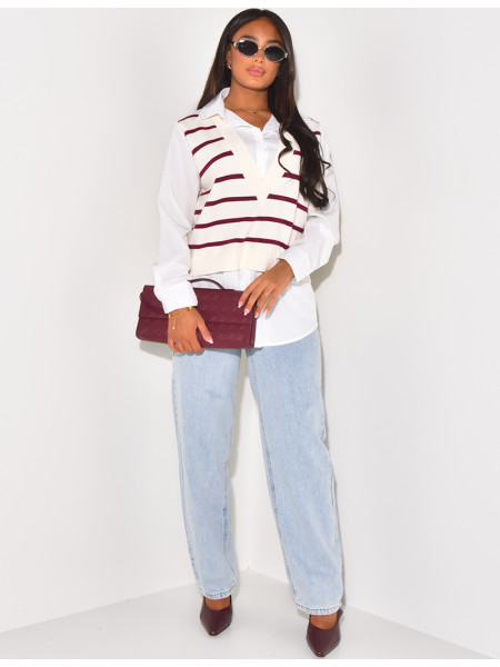 Striped sleeveless jumper with shirt lining