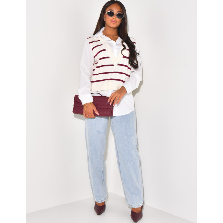 Striped sleeveless jumper with shirt lining